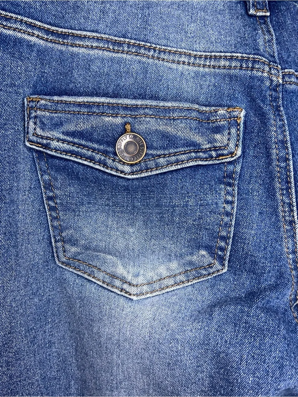 Size 9 Rise Supply Co Blue Denim Jeans Bootcut Style Cotton Blend